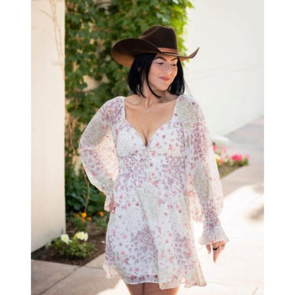 Francesca’s Floral Empire Waist Babydoll Dress • Cottagecore Coquette Dollette M - Picture 11 of 16